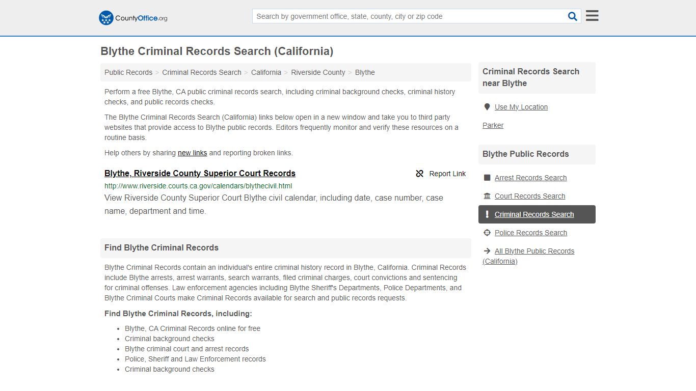 Blythe Criminal Records Search (California) - County Office