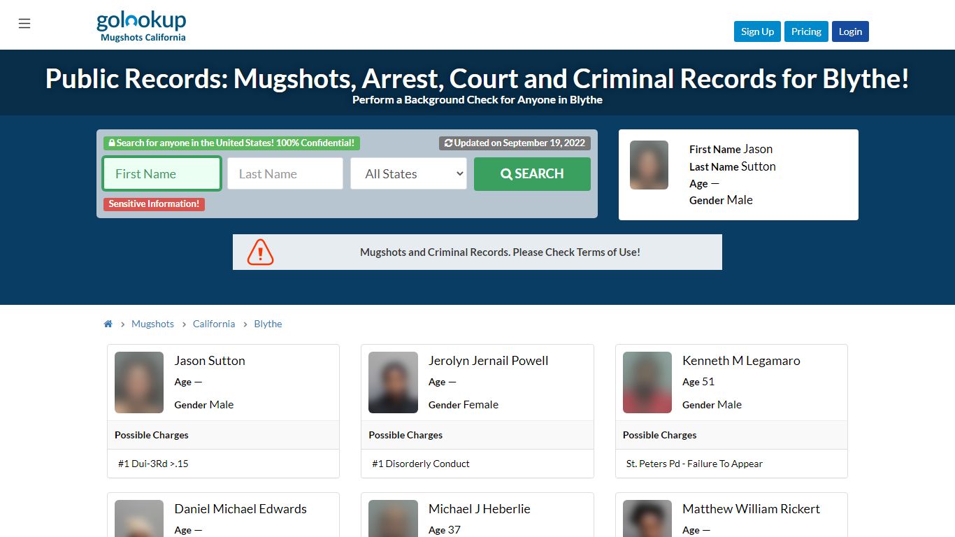 Mugshots Blythe, Arrest Records Blythe - GoLookUp